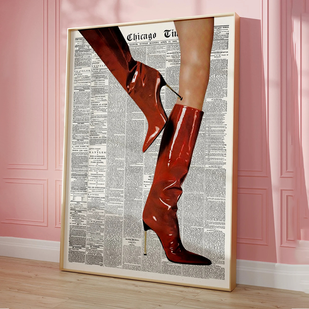 Vintage Fashion Newspaper - Modern Retro Newspaper Red Boots Fashion