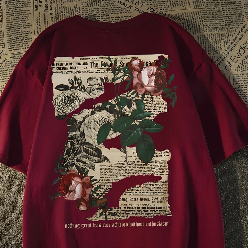 Cotton Heavy T-Shirt Men's and - Vintage Fashion Newspaper ulasan dan harga