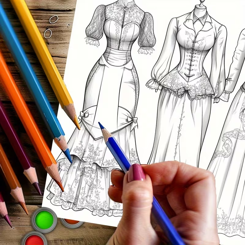 Dreamy Lady Outfit Adult Color - Vintage Fashion Coloring Pages ulasan dan harga