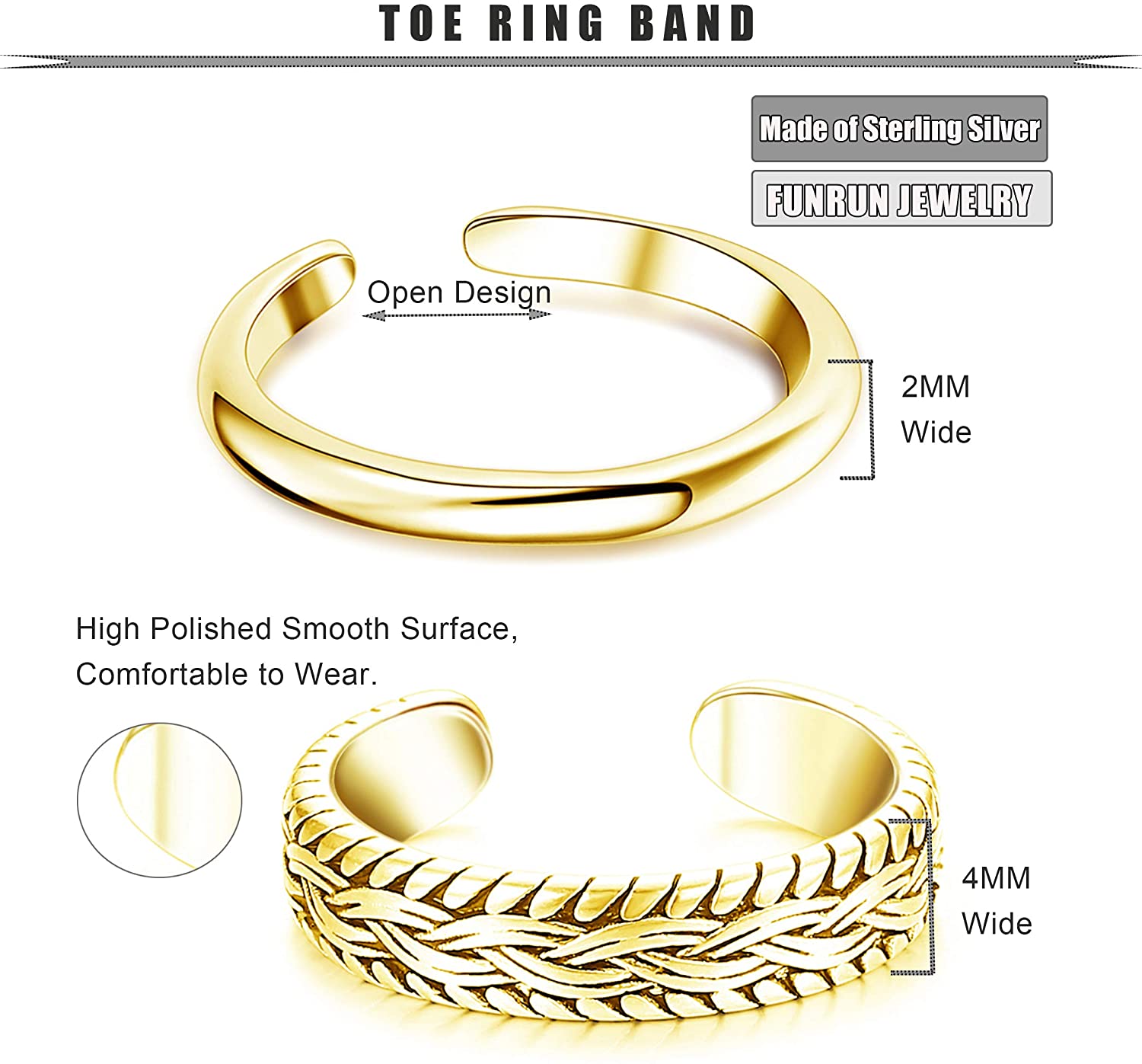 2 PCS Stainless Steel Toe Ring - Vintage Fashion Guild ulasan dan harga